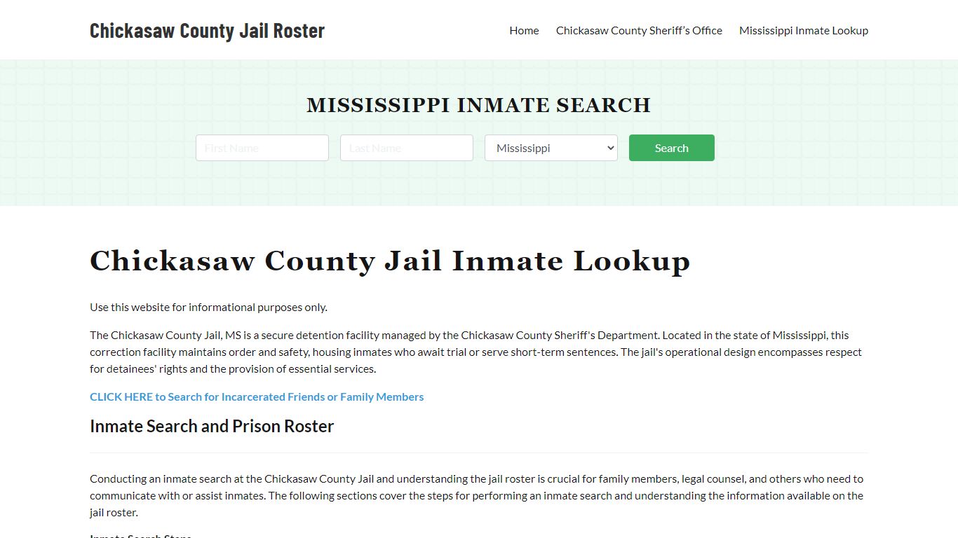 Chickasaw County Jail Roster Lookup, MS, Inmate Search