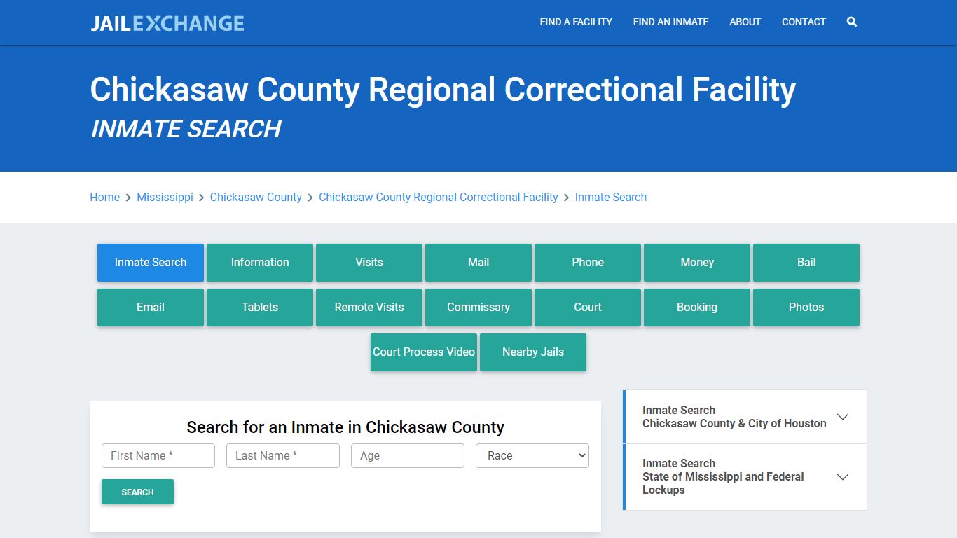 Chickasaw County Regional Correctional Facility Inmate Search